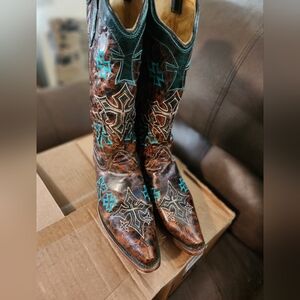 Brown and Turquoise Western Boots